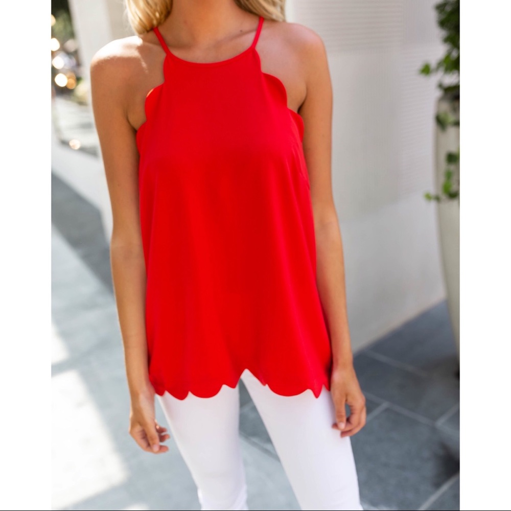 Stacey Scalloped Tank - Tomato Red - Picture 3 of 6
